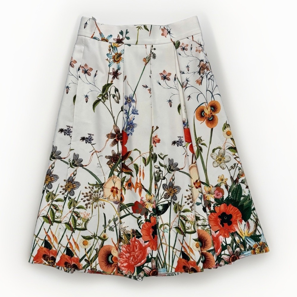 Zara Pleated Midi Skirt Women's S (27x27) Floral Botanical Boho Cottagecore